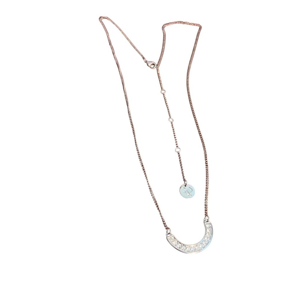 Mint Mongoose Silver Tone Necklace Crescent Half Circle Clear Rhinestones Adj